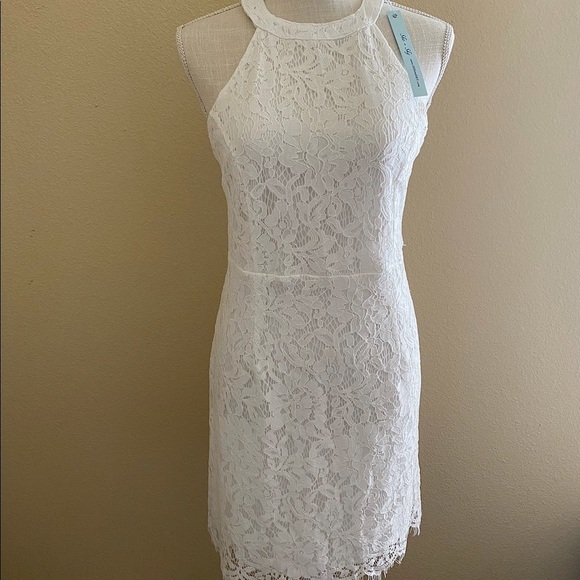She + Sky Off-White Lace Sleeveless Dress - Picture 2 of 9